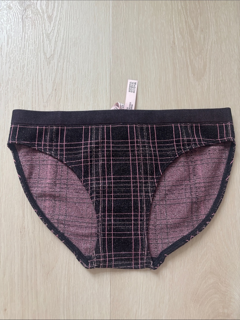 NEW VS Sparkly Black and Pink Plaid Bikini Panties